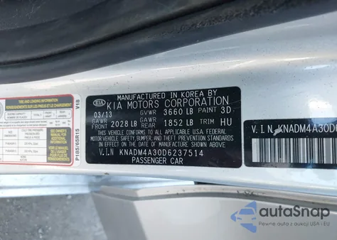 2013 Kia Rio Lx из США, поврежденный, VIN KNADM4A30D6237514